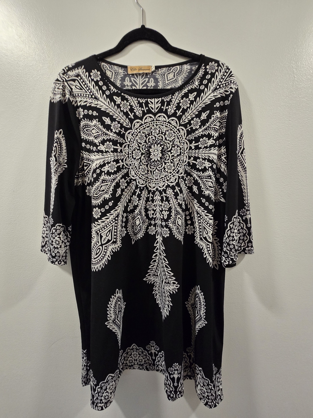 Ella Samani Black & White Mandala Medallion Print Tunic Shift Dress L